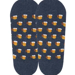 Soxytoes Men Navy Blue & Yellow Patterned Pure Cotton Shoe Liners-picture-18