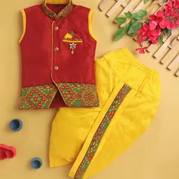 BAESD Boys Ethnic Motifs Woven Design Silk Cotton Straight Kurta With Dhoti Pants-47