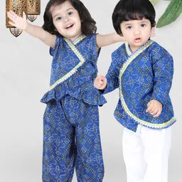 BownBee Girls Blue Bandhani Print Cotton Top with Harem Dhoti Pant-picture-13