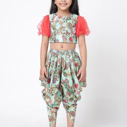 LIL DRAMA Girls Floral Printed Top with Dhoti Pants-image-74