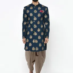 KISAH Men Blue & Gold Printed Sherwani with Dhoti Pants-image-75