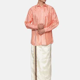 Sethukrishna Men Peach-Coloured & Off White Shirt with Dhoti Set-picture-29