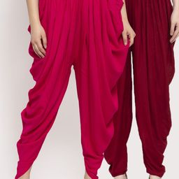 Clora Creation Women Pack of 2 Magenta & Maroon Solid Dhoti Pants-image-50