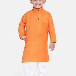 BownBee Boys Orange Pure Cotton Kurta with Churidar-image-28