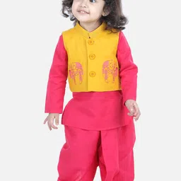 BownBee Boys Yellow Pure Cotton Kurta with Dhoti Pants & Embroidered jacket-image-34