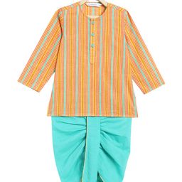 Campana Boys Striped Regular Pure Cotton Straight Kurta With Dhoti Pants-15