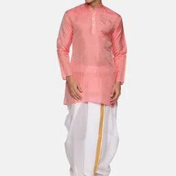 Sethukrishna Men Peach-Coloured Kurta with Dhoti Pants-image-1