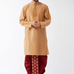 VASTRAMAY Men Rose Gold Kurta with Dhoti Pants-18