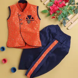 BAESD Boys Self Design Mandarin Collar Coat With Dhoti Pants-24