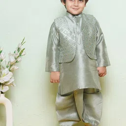 Aj DEZInES Boys Sequinned Pure Cotton Kurta & Waistcoat With Dhoti Pants-20