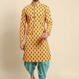 KISAH Men Yellow Ethnic Motifs Kurta with Dhoti Pants-23