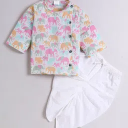 Polka Tots Infants Kids Ethnic Motifs Printed Angrakha Kurta with Dhoti Pants-11