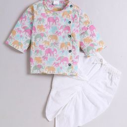 Polka Tots Infants Kids Ethnic Motifs Printed Angrakha Kurta with Dhoti Pants-33