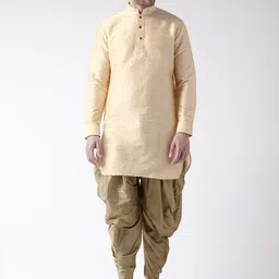 DEYANN Men Cream-Coloured Dupion Silk Kurta with Dhoti Pants-picture-12