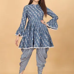 ODD BY chansi TRENDZ Printed Band Collar Bell Sleeves A-Line Kurti With Dhoti Pants-image-91