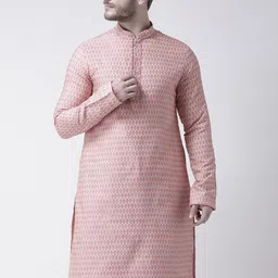 Chitwan Mohan Men Cream-Coloured & Pink Ethnic Motifs Embroidered Kurta with Dhoti Pants-10