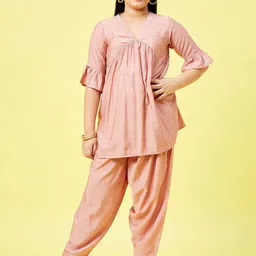 Stylo Bug Girls Peach-Coloured Pleated Kurta with Dhoti Pants-image-24