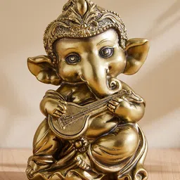 Home Centre Golden Tranquil Gifts Sitar Ganesha Figurine Showpiece-image-26
