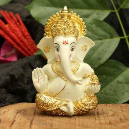CraftVatika Cream Ganesha Ceramic Idol Showpiece-11