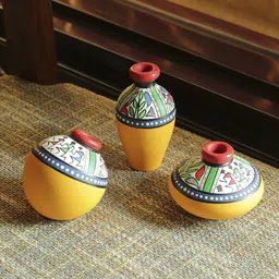 ExclusiveLane Set of 3 Terracotta Warli Handpainted Pot Showpieces-image-10