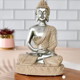 TAYHAA Silver Toned Tranquility Buddha Idol Resin Showpiece-image-15