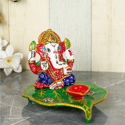 CraftVatika Red & Green Ganesha Metal Idol Showpieces-image-10