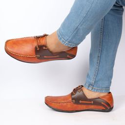 FAUSTO Men Tan Colourblocked PU Lightweight Loafers-image-88