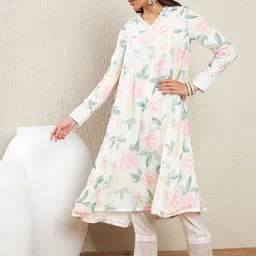 ADORNIA Floral Printed Panelled Kurta & Trousers-47