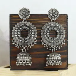 NAKABH Women Silver-Plated Circular Jhumkas Earrings-8