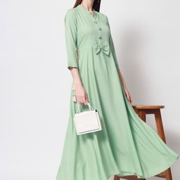 ftDiva Mandarin Collar Bow Detail Fit & Flare Maxi Ethnic Dress-image-33