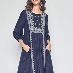 Global Desi Ethnic Motif Embroidered A-Line Ethnic Dress-image-92