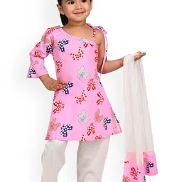 BAESD Girls Conversational Printed Pure Cotton Straight Kurta With Salwar & Dupatta-29