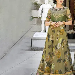 SAPTRANGI Floral Printed Silk Gown Maxi Ethnic Dress-image-21