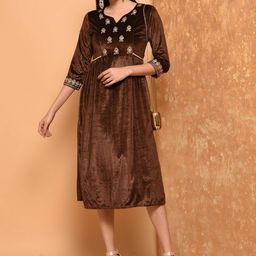 KAANCHIE NANGGIA Embroidered Velvet A-line Midi Dress-picture-16