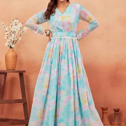 ODD BY chansi TRENDZ Tie & Dye V-Neck Fit and Flare Maxi Ethnic Dresses-image-84