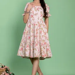 KASYA Floral Printed Cotton Fit & Flared Midi Ethnic Dress-image-67