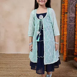 pspeaches Girls Self Design Embellished Fit & Flare Midi Georgette Ethnic Dress With Jacket-47