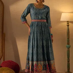 Anouk Printed Round Neck Fit 
& Flared Maxi Dress-picture-25