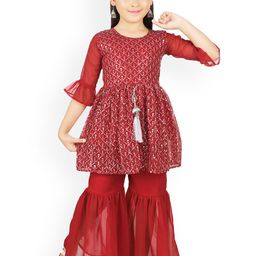 BAESD Girls Ethnic Motifs Embroidered Regular Sequinned Georgette Kurti With Sharara-picture-15