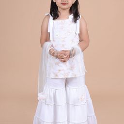 BAESD Girls  Floral Embroidered Sequinned Georgette Kurti With Sharara & Dupatta-image-78