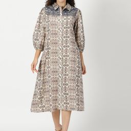Saffron Threads Ethnic Motifs Printed Shirt Dress with Yoke Embroidery-12