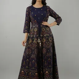 ftDiva Floral Printed Gathered Maxi Ethnic Dress-picture-9