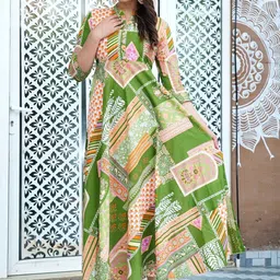 KALINI Ethnic Motifs Printed Cotton Flared Maxi Ethnic Dresses-image-63