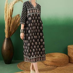 Sangria Ethnic Motif Printed Pure Cotton A-Line Ethnic Dress-image-88
