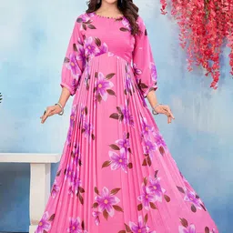 ODD BY chansi TRENDZ Floral Printed Georgette Flared Ethnic Dress-image-7