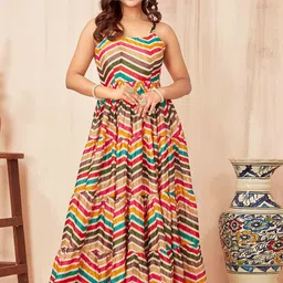 CHANSI Chevron Printed Shoulder Straps Gathered Tiered Maxi Ethnic Dress-picture-4