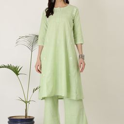 KAANCHIE NANGGIA Floral Embroidered Panelled Kurta With Palazzos Set-image-83