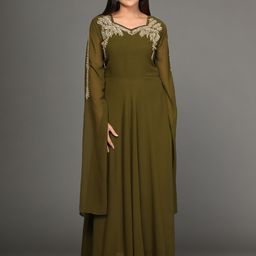 KALINI Embellished V-Neck Fit & Flared Maxi Ethnic Dress-image-20