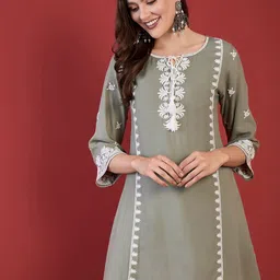 Anouk Embroidered Tie-Up Neck A-Line Above Knee Ethnic Dress-image-19