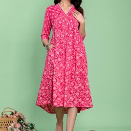 KASYA Floral Printed Cotton Fit & Flared Ethnic Dress-image-84